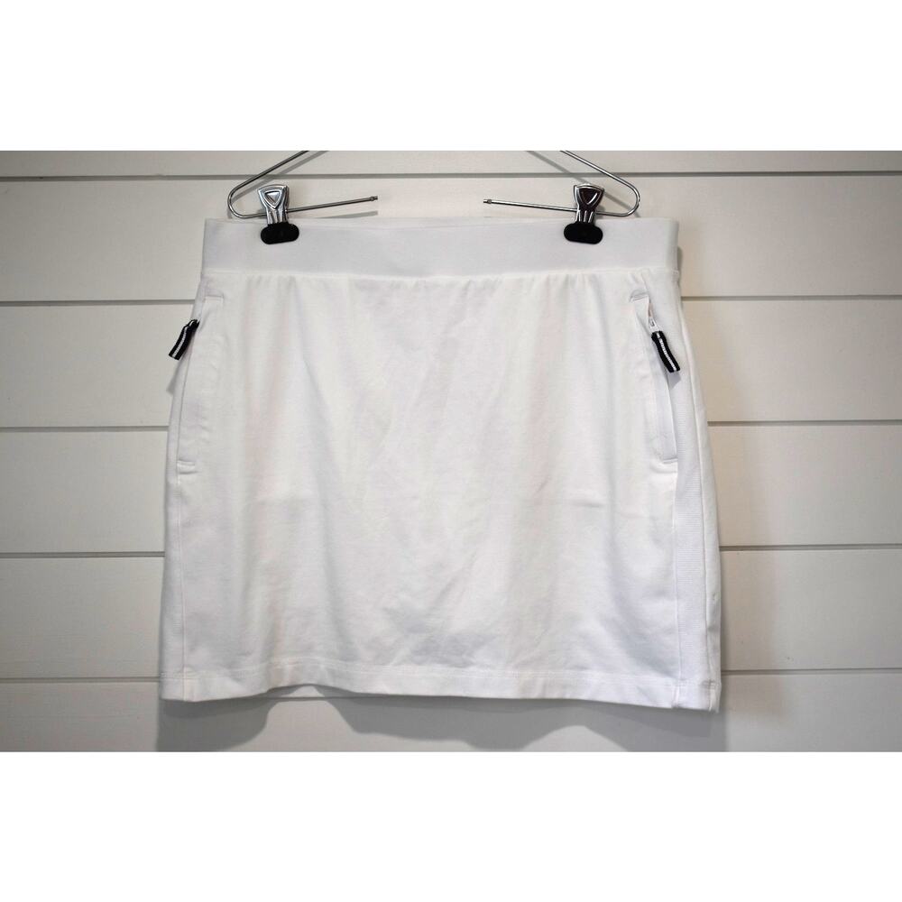 T by Talbots Skort Women's Lg White Blue Zipper Pockets Tennis Pickleball Skirt